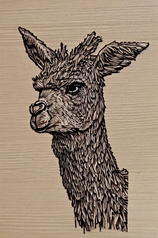 Image similar to fract wood burning lichtenberg figure llama portrait