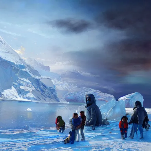 Image similar to a beautiful portrait painting of life in antarctica, masterpiece by famous artist nasreddine dinet and eugene de blaas and ross tran, path tracing, artstation