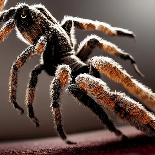 Prompt: a tarantula wearing high heels under her feet, tabletop, detailed, intricate, realistic, hdr, 8 k