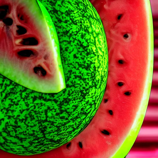 Image similar to close - up shot of a watermelon drenched in green slime, macro lens, depth of field