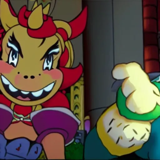 Prompt: Bowser seducing peach in an A24 film aesthetic!!!