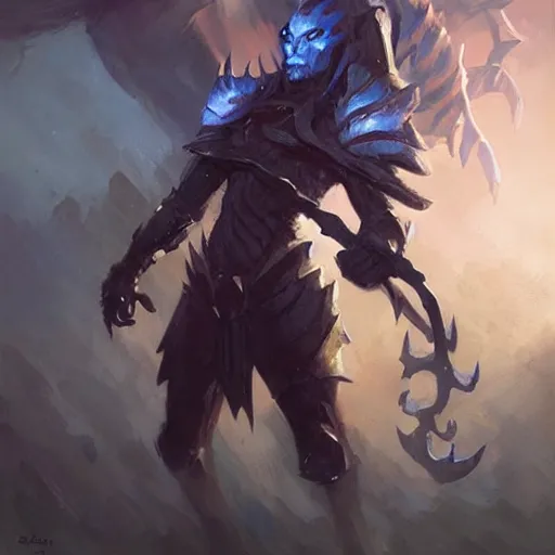 Image similar to blue humanoid crabman warrior, fantasy game art by greg rutkowski, fantasy rpg, league of legends