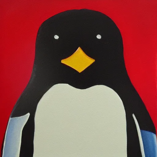 Prompt: a painting of a penguin wearing a superhero cape