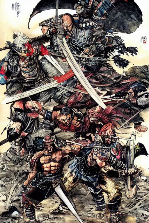 Image similar to samurai battle by kev walker, simon bisley and paolo parente