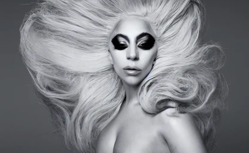 Image similar to IMG_975.raw, lady gaga ,beautiful composition, nick knight, 50mm f1.8, ambient light,