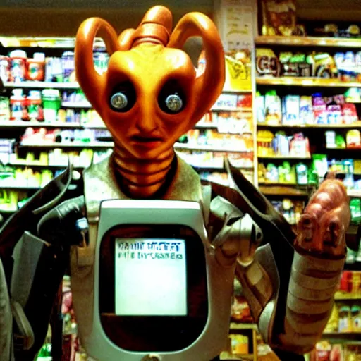 Image similar to pan's labyrinth enraged convenience store robo - cashier