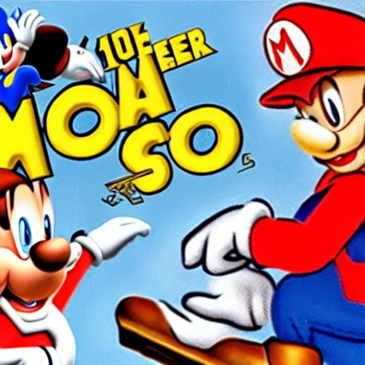 Image similar to 1940s disney film about super mario and sonic the hedgehog