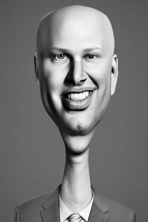 Prompt: caricature portrait of marc andreessen by erwin olaf, elongated head, cone head