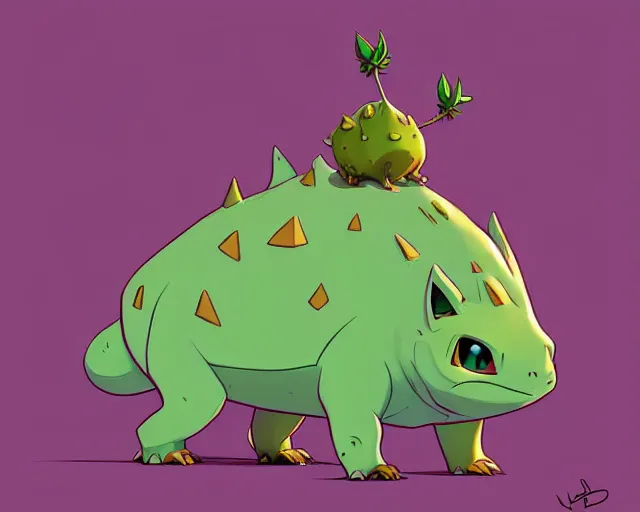 Prompt: cell shaded cartoon of a realistic bulbasaur. full body, concept art by josan gonzales and wlop, by james jean, victo ngai, david rubin, mike mignola, deviantart, art by artgem