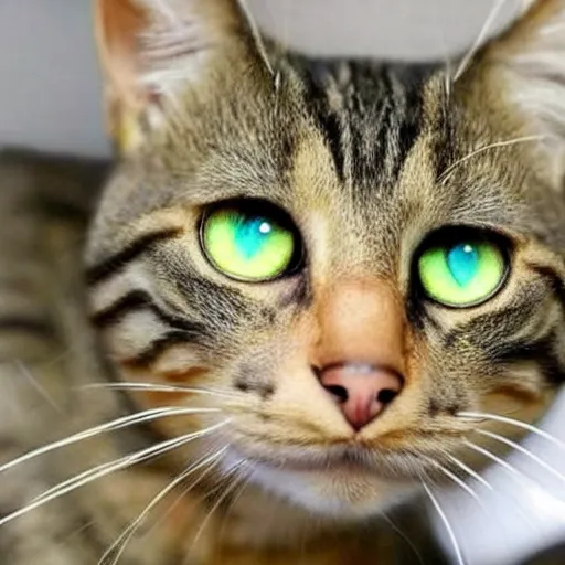 Image similar to weird cute tabby cat mix with green eyes