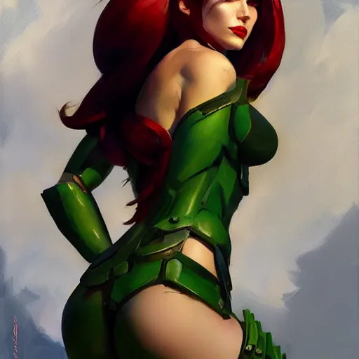 Image similar to greg manchess portrait painting of armored poison ivy as overwatch character, medium shot, asymmetrical, profile picture, organic painting, sunny day, matte painting, bold shapes, hard edges, street art, trending on artstation, by huang guangjian and gil elvgren and sachin teng