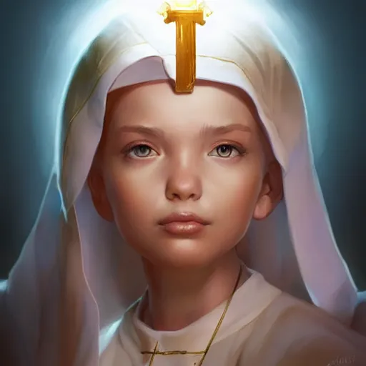 Prompt: portrait of a holy angelic pope little girl, heavenly rays, art by artgerm and greg rutkowski and sakimichan, trending on artstation