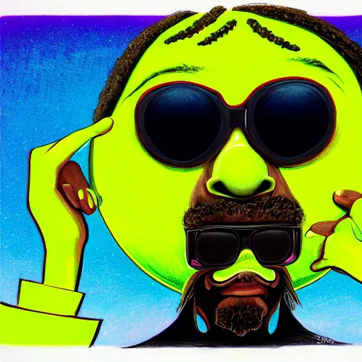 Prompt: a snoop dogg wearing sun glasses tennis ball monster, snoop dogg, colorful, digital art, fantasy, magic, chalk, trending on artstation, ultra detailed, professional illustration by basil gogos