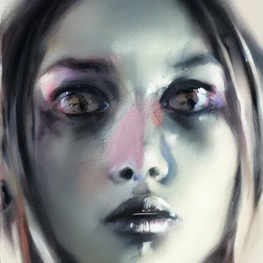 Image similar to face protrait of dojacat, realistic, ultrahd, jeremy mann painting