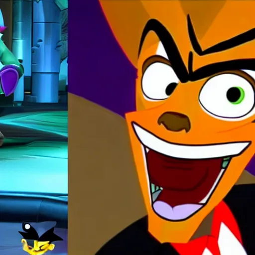 Image similar to jordan peterson as neo cortex, warp room cut - scene, style of crash bandicoot 2 ps 1