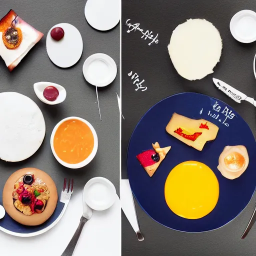 Prompt: a whimsical futuristic food made out of ingredients from english breakfast, in studio photography