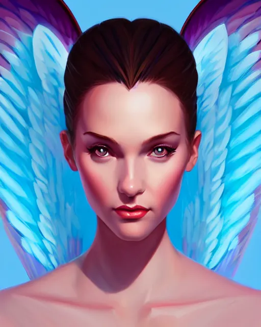 Prompt: portrait of a confident beautiful girl with wings, digital painting, artstation, concept art, smooth, sharp focus, illustration, disney, symmetry face, fine details. art by alex ross, brittney lee