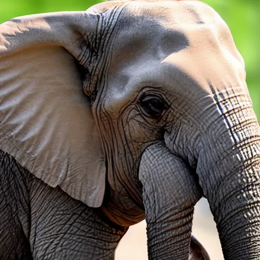 Image similar to elephant with horn in its head, ultra - realistic, elephant wrinkles, face close - up, 8 k.