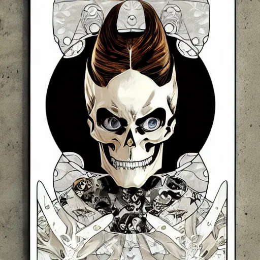 Image similar to anime manga skull portrait marvel batman comic skeleton illustration style by Alphonse Mucha pop art nouveau