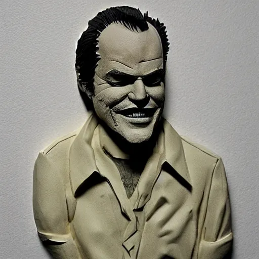 Image similar to a cut paper sculpture of jack nicholson in one flew over the cuckoo's nest