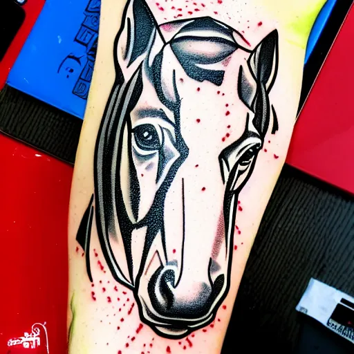 Prompt: A portrait of Bojack horseman.. tattoo design. stencil. tattoo stencil