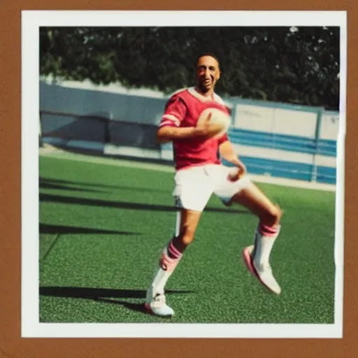 Prompt: Lewis Hamilton playing football, photo, polaroid