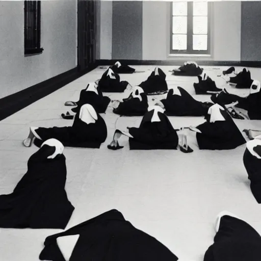 Image similar to photo of nuns playing twister in a sanctuary —width 1024 —height 1024