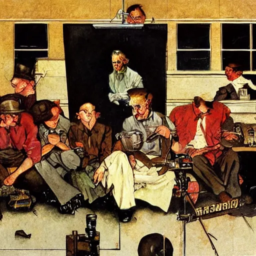 Image similar to film making set painting by norman rockwell