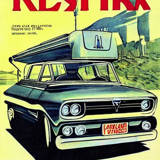 Image similar to tesla cyber truck, 1 9 6 0 s magazine art