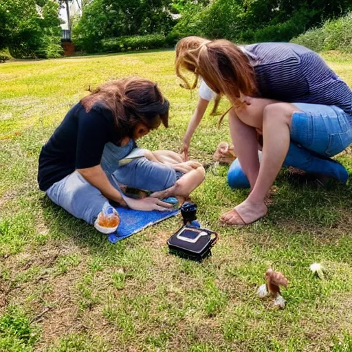 Image similar to first picture with Ant-view lens - a new camera lens that captures perspective of an ant - a family at a picnic