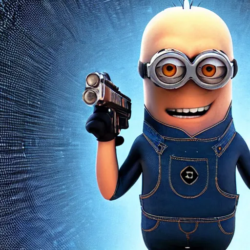 Image similar to a minion in the matrix, bullet time, still from movie