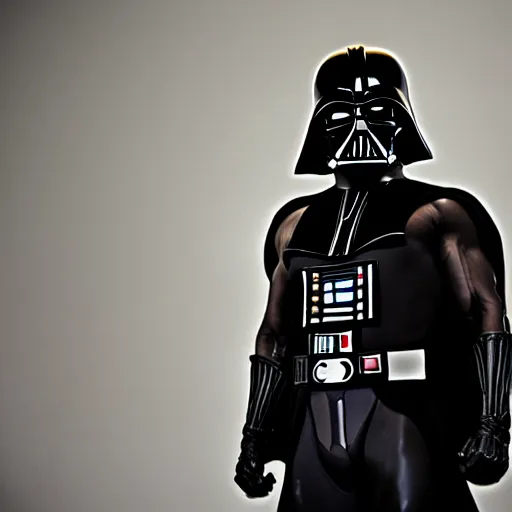 Image similar to a bodybuilder wearing Darth Vader's mask