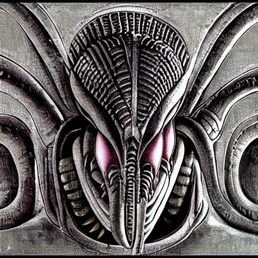 Image similar to ancient egyptian art of xenomorph giger alien from movie alien