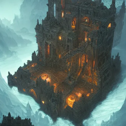 Image similar to dungeon map board game, fantasy art, in the style of greg rutkowski, perpendicular view, illustration, epic, fantasy, intricate, hyper detailed, artstation, concept art, smooth, sharp focus, ray tracing