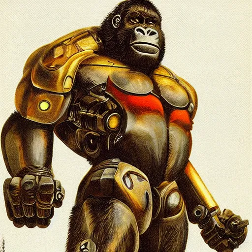 Image similar to cyborg gorilla by hiroshi yoshida