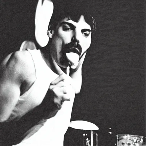 Prompt: Freddie Mercury eating marshmallows