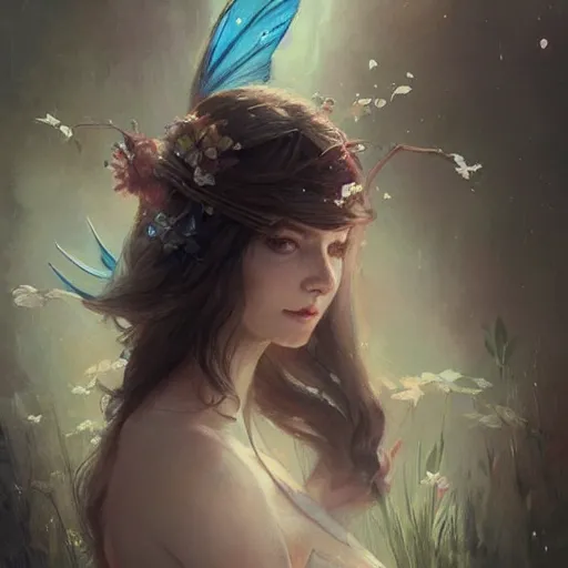 Prompt: “pretty fairy by Greg Rutkowski, realism, fantasy, trending on Artstation”