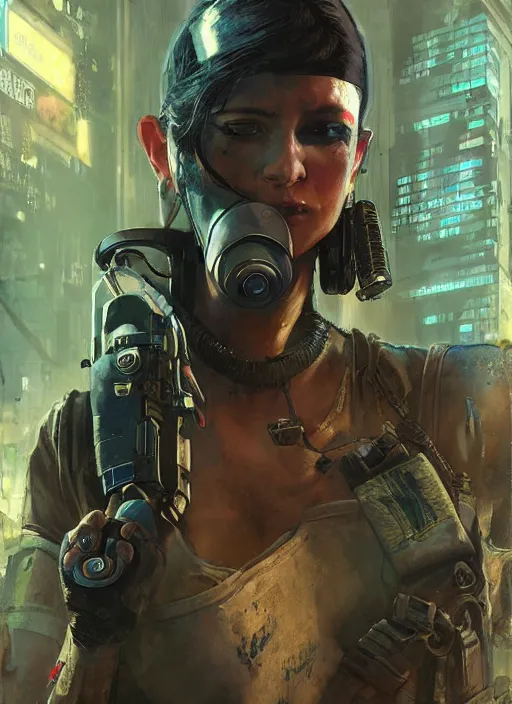 Ela. Cyberpunk mercenary in tactical gear infiltrating