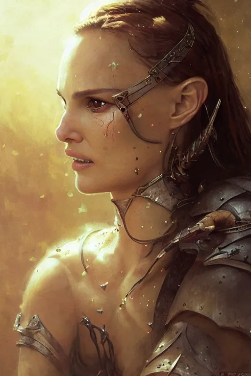 Image similar to natalie portman, legendary warrior, lord of the rings, tattoos, decorative ornaments, battle armor, by carl spitzweg, ismail inceoglu, vdragan bibin, hans thoma, greg rutkowski, alexandros pyromallis, perfect face, fine details, realistic shading photorealism