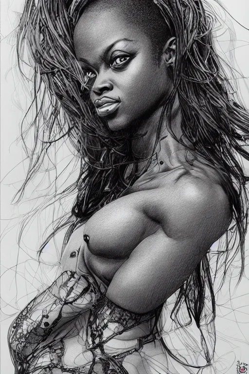 Prompt: Portrait of Jada Fire, pen and ink, intricate line drawings, by Yoshitaka Amano, Ruan Jia, Kentaro Miura, Artgerm