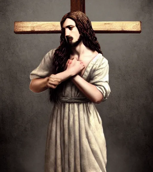Prompt: jesus christ wearing a maid dress and being crucified, digital art by wlop and artgem lau - n 4