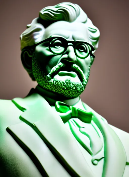 Prompt: colonel sanders as green marble statue by michaelangelo, high lights, 4 k, high detailed photography, 5 0 mm lens, depth of field, cinematic