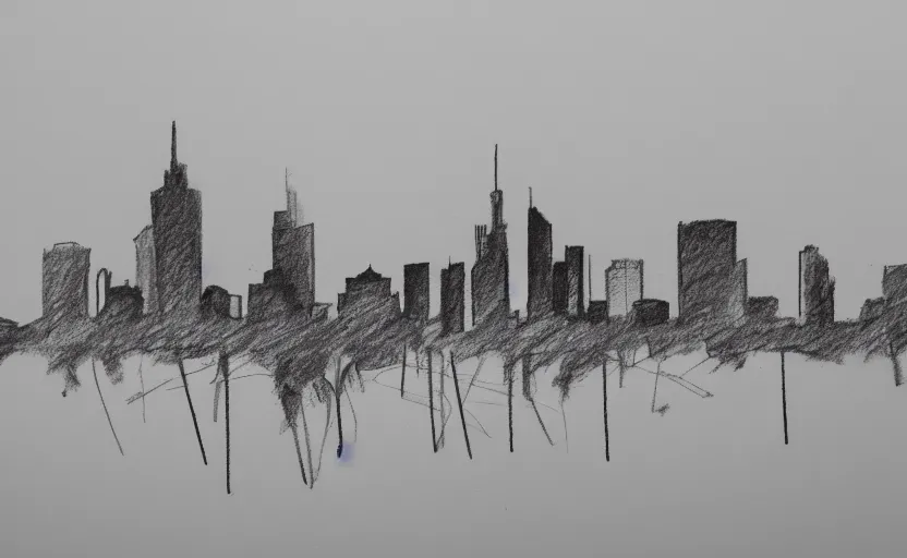 Prompt: minimalist pencil sketch of frankfurt skyline