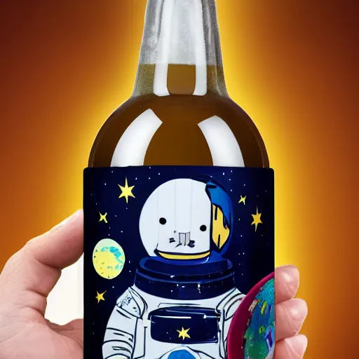 Image similar to astronaut drinking a bottle bear on the moon