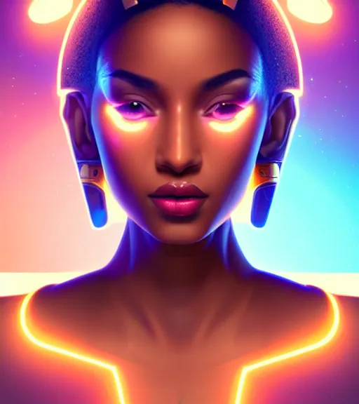 Image similar to symmetry!! egyptian princess of technology, solid cube of light, hard edges, product render retro - futuristic poster scifi, lasers and neon circuits, brown skin gorgeous egyptian princess, intricate, elegant, highly detailed, digital painting, artstation, concept art, smooth, sharp focus, illustration, dreamlike, art by artgerm