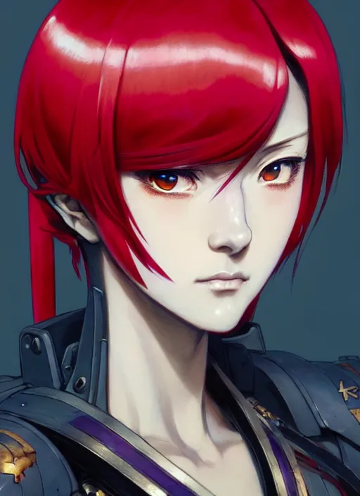 Image similar to portrait of Anime sister of battle, Warhammer 40000, cute-fine-face, red-short-hair pretty face, realistic shaded Perfect face, fine details. Anime. realistic shaded lighting by Ilya Kuvshinov katsuhiro otomo ghost-in-the-shell, magali villeneuve, artgerm, rutkowski, WLOP Jeremy Lipkin and Giuseppe Dangelico Pino and Michael Garmash and Rob Rey