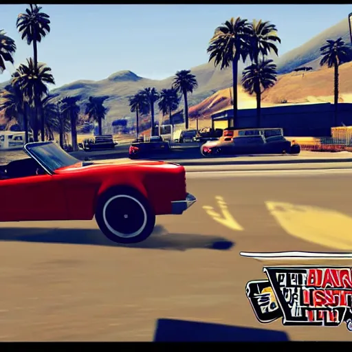 Prompt: the dalli lama and Donald Trump cruising in a convertible low rider in GTA 5 4k ultra high quality