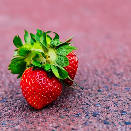 Image similar to super wide shot of giant strawberry on red square, 4 k, bokeh