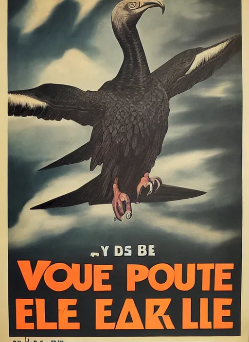 Prompt: vulture eye in 1940s propaganda poster, full hd