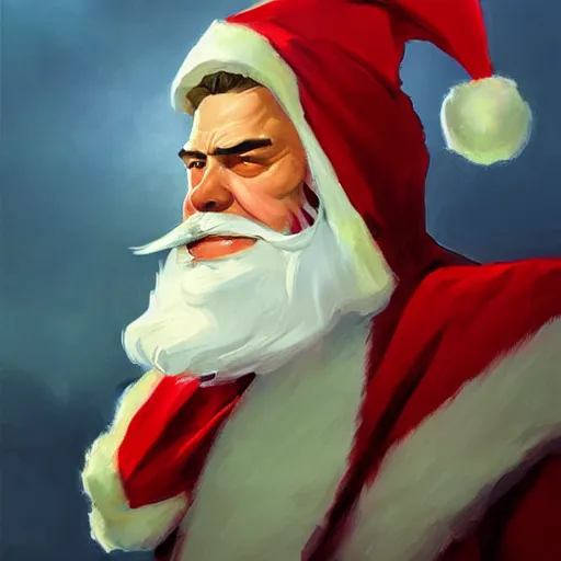 Image similar to greg manchess portrait painting of armored santa claus as overwatch character, medium shot, asymmetrical, profile picture, organic painting, sunny day, matte painting, bold shapes, hard edges, street art, trending on artstation, by huang guangjian and gil elvgren and sachin teng